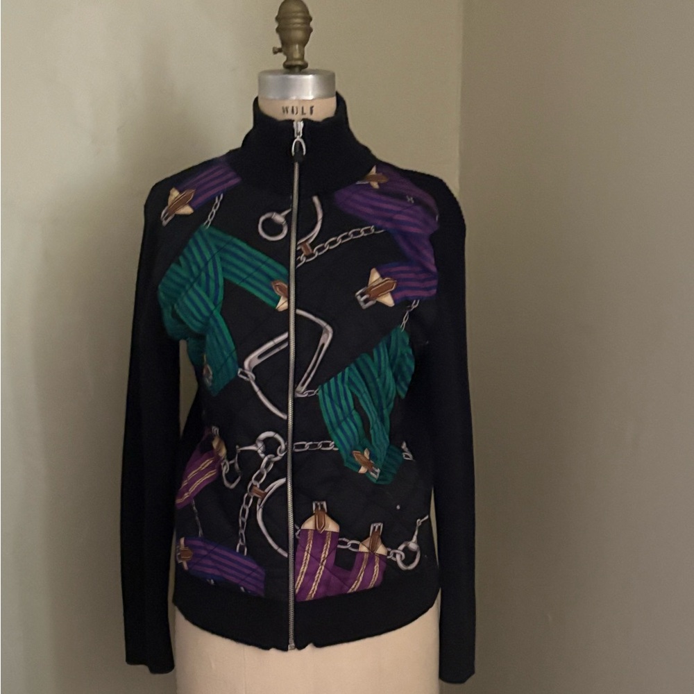 LAUREN RL Stylish Black Jacket with Green and Purple Accents - Picture 6 of 12